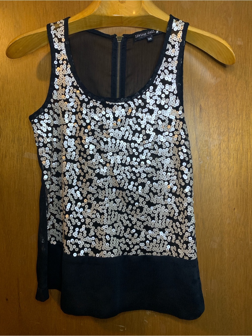 living doll Black Sequin Tank Top with Silver Accents